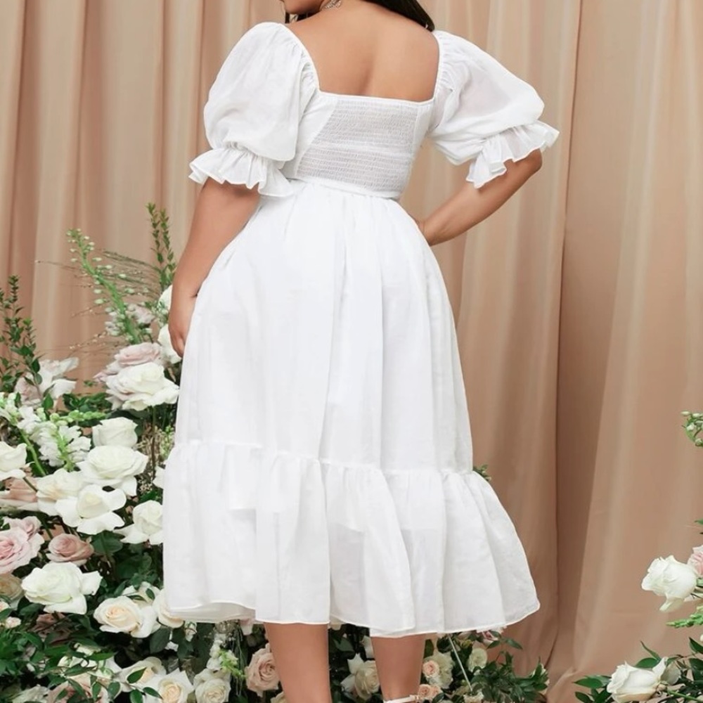 Plus white ruffle dress